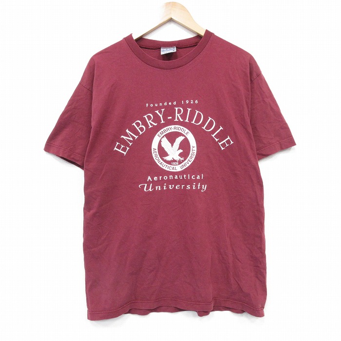 L★古着 半袖 ビンテージ Tシャツ メンズ 90年代 90s 鳥 コットン クルーネック USA製 エンジ 25sep06 中古