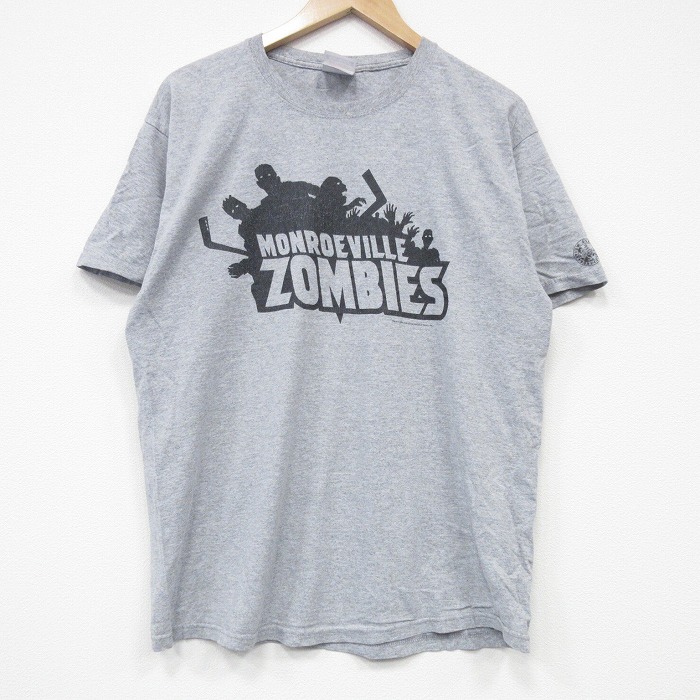 L★古着 ヘインズ Hanes 半袖 ビンテージ Tシャツ メンズ 00年代 00s ゾンビ クルーネック グレー 霜降り 25sep08 中古