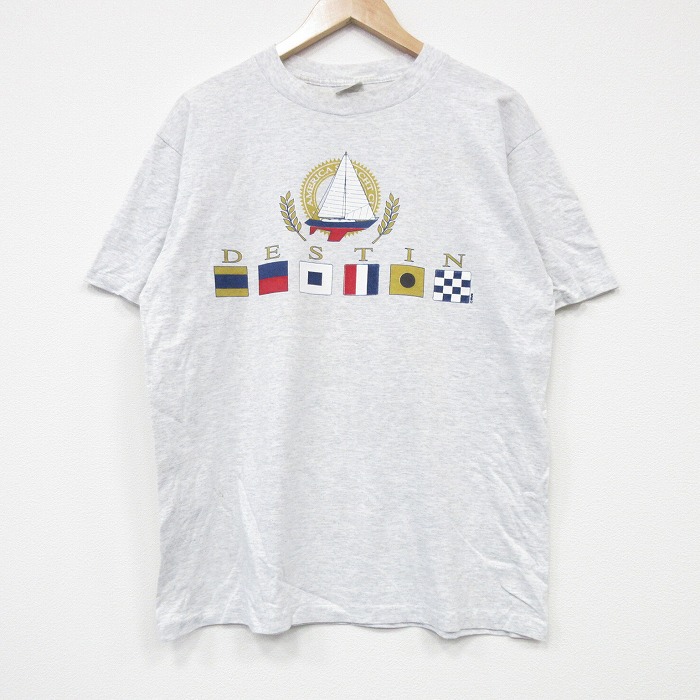 L★古着 半袖 ビンテージ Tシャツ メンズ 90年代 90s ヨット クルーネック USA製 薄グレー 霜降り 25sep08 中古