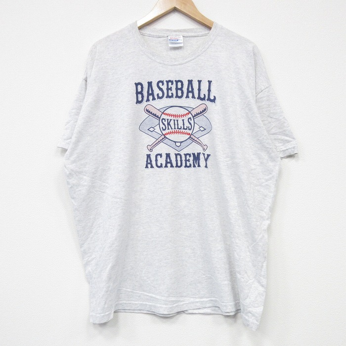 XL★古着 ヘインズ Hanes 半袖 ビンテージ Tシャツ メンズ 00年代 00s ベースボール 大きいサイズ クルーネック 薄グレー 霜降り 25sep08 中古