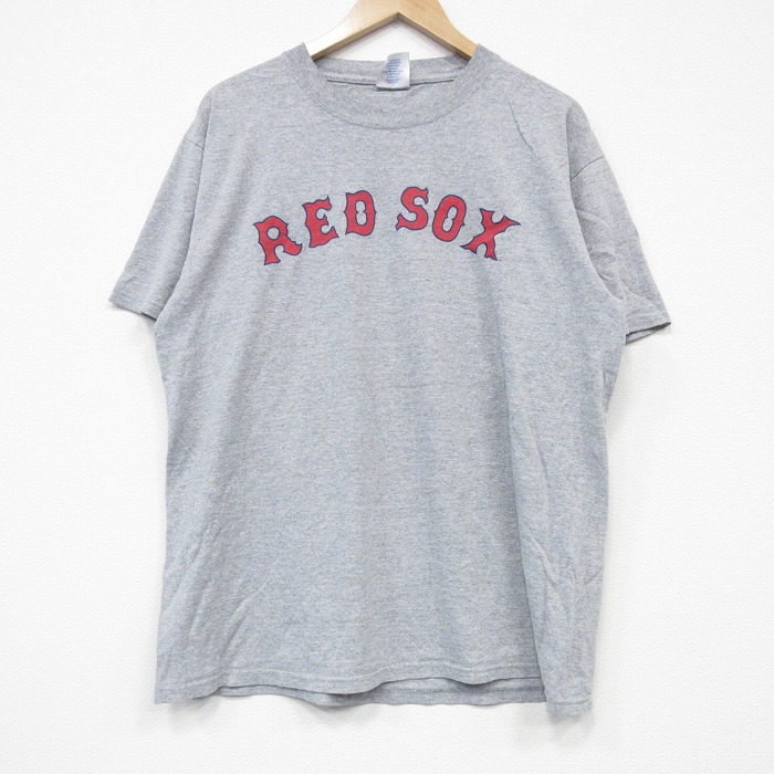 XL★古着 マジェスティック 半袖 ビンテージ Tシャツ メンズ 00年代 00s MLB ボストンレッドソックス デビッドオルティーズ 34 クルーネック グレー 霜降り メジャーリーグ ベースボール 野球 25sep08 中古