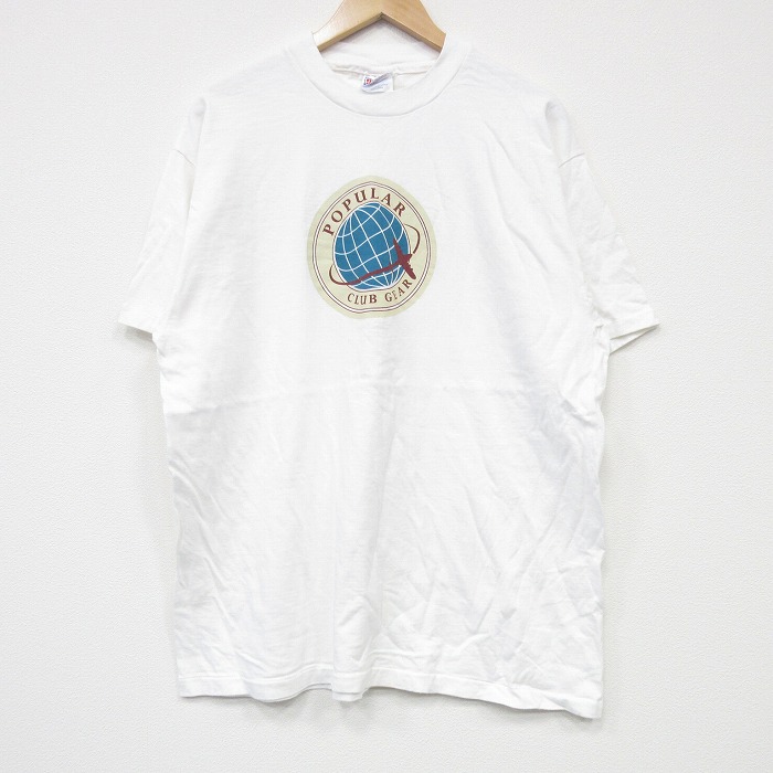 XL★古着 ヘインズ Hanes 半袖 ビンテージ Tシャツ メンズ 90年代 90s 飛行機 コットン クルーネック USA製 白 ホワイト 25sep08 中古