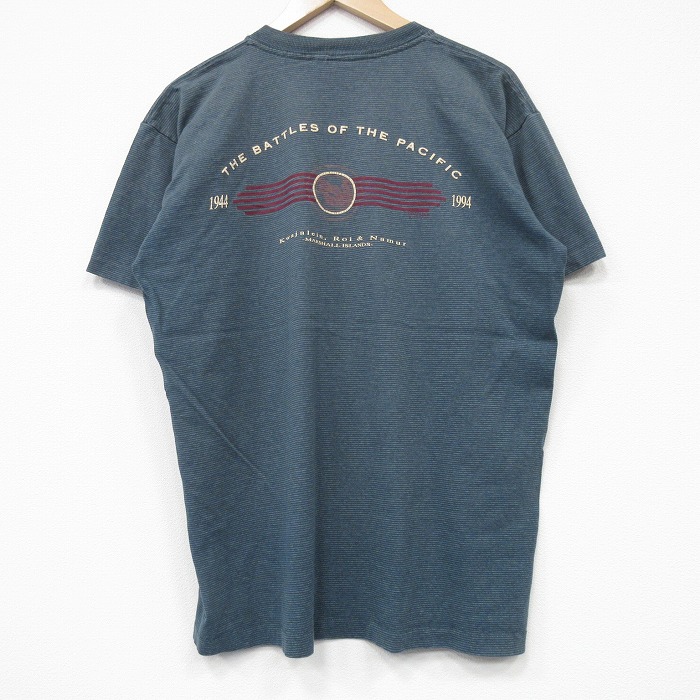 L★古着 半袖 ビンテージ Tシャツ メンズ 90年代 90s BATTLES クルーネック 緑 グリーン ボーダー 25sep08 中古