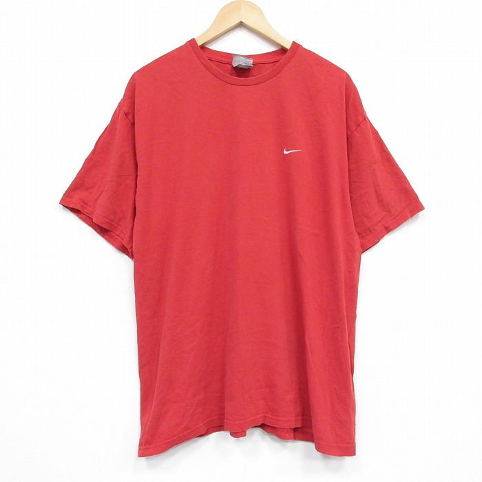 XL★古着 ナイキ NIKE 半袖 ビンテージ Tシャツ メンズ 00年代 00s ワンポイントロゴ 大きいサイズ コットン クルーネック 赤 レッド 25sep09 中古