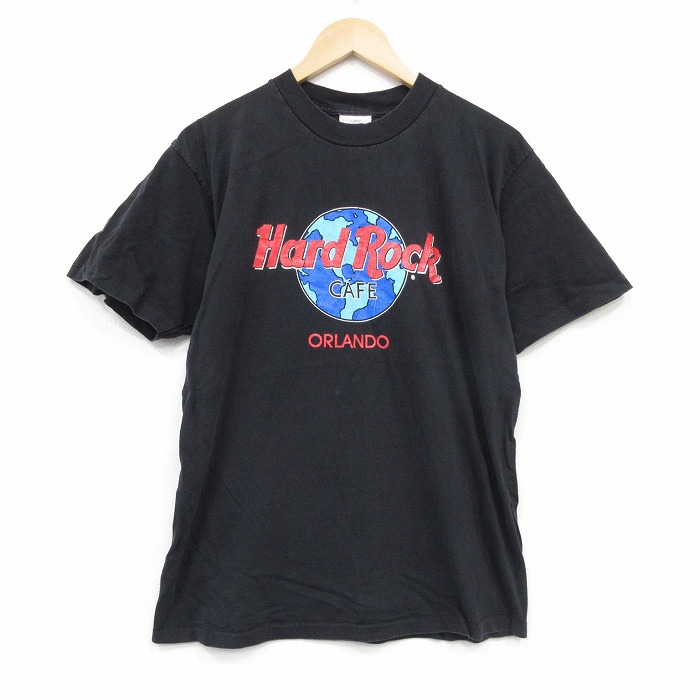 L★古着 半袖 ビンテージ Tシャツ メンズ 90年代 90s ハードロックカフェ オーランド コットン クルーネック USA製 黒 ブラック 25sep09 中古