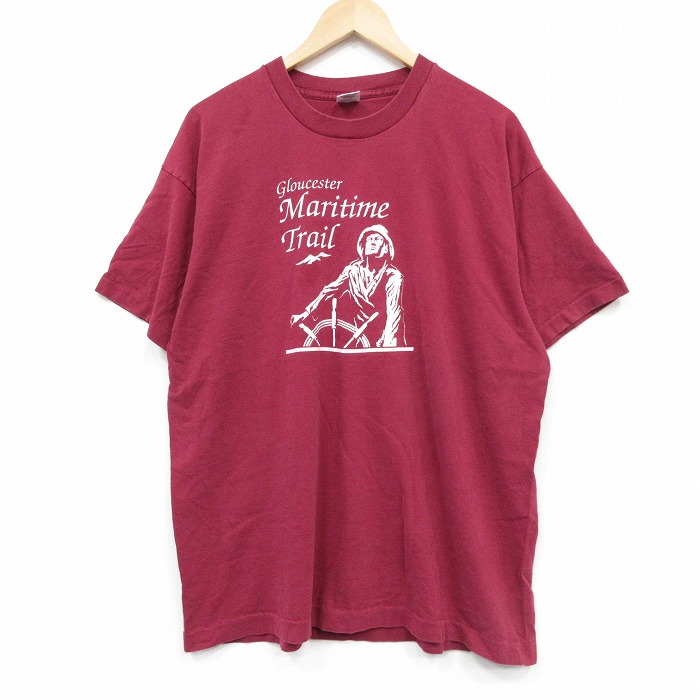 【20%OFF】XL★古着 フルーツオブザルーム 半袖 ビンテージ Tシャツ メンズ 90年代 90s Maritime コットン クルーネック USA製 エンジ 25sep09 中古
