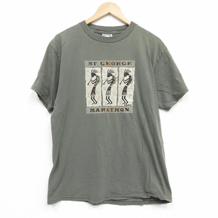 L★古着 TULTEX 半袖 ビンテージ Tシャツ メンズ 90年代 90s ココペリ ホピ族 コットン クルーネック 薄緑 グリーン 【spe】 25sep09 中古