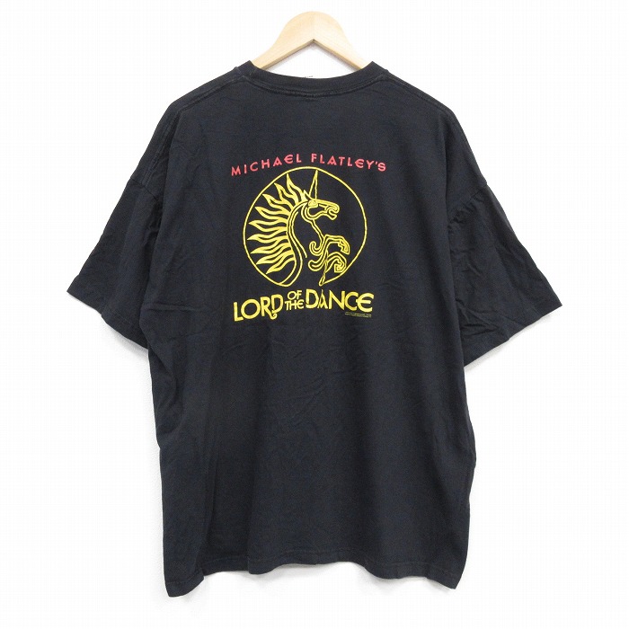 XL★古着 半袖 ビンテージ Tシャツ メンズ 90年代 90s ロードオブザダンス 大きいサイズ コットン クルーネック 黒 ブラック 【spe】 25sep09 中古