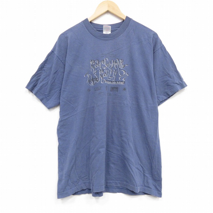 【20%OFF】XL★古着 フルーツオブザルーム 半袖 ビンテージ Tシャツ メンズ 00年代 00s ラリー 企業広告 コットン クルーネック 薄紺 ネイビー 25sep09 中古