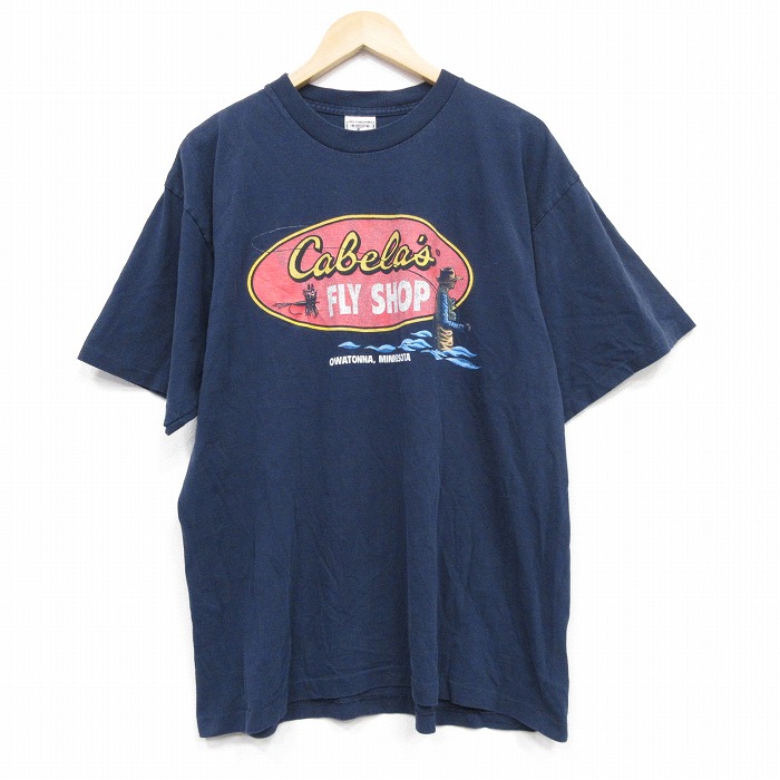 XL★古着 半袖 ビンテージ Tシャツ メンズ 90年代 90s カベラス コットン クルーネック USA製 紺 ネイビー 25sep09 中古