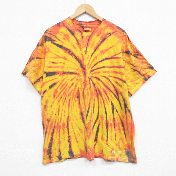 【20%OFF】XL★古着 ヘインズ Hanes 半袖 ビンテージ Tシャツ メンズ 00年代 00s 大きいサイズ コットン クルーネック 黄他 イエロー タイダイ 25sep09 中古