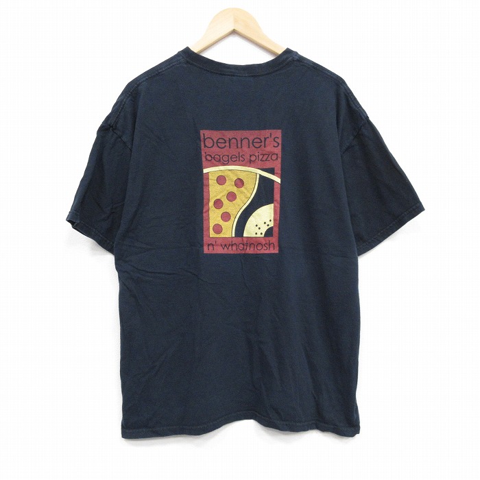 XL★古着 半袖 ビンテージ Tシャツ メンズ 00年代 00s ピザ 大きいサイズ コットン クルーネック 黒 ブラック 25sep09 中古