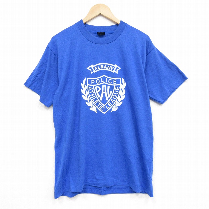 L★古着 フルーツオブザルーム 半袖 ビンテージ Tシャツ メンズ 90年代 90s ポリス クルーネック USA製 青 ブルー 25sep09 中古
