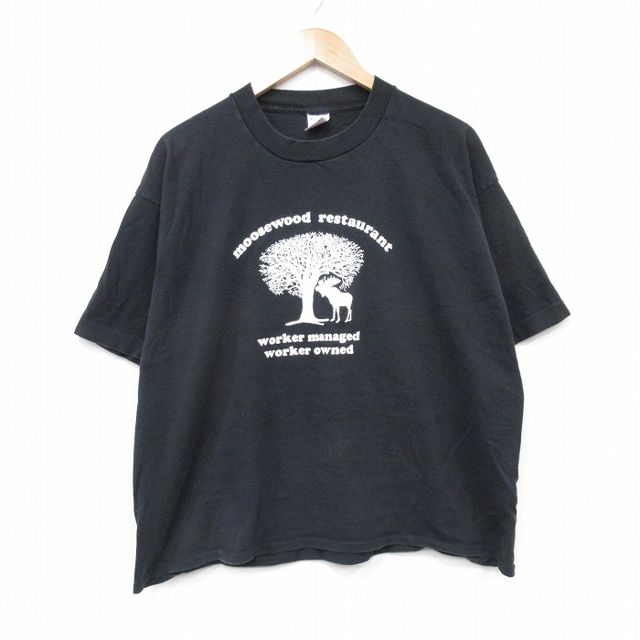 XL★古着 フルーツオブザルーム 半袖 ビンテージ Tシャツ メンズ 90年代 90s シカ 大きいサイズ コットン クルーネック USA製 黒 ブラック 25sep10 中古