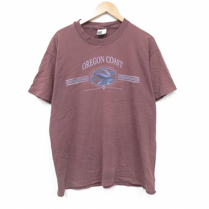 【20%OFF】XL★古着 半袖 ビンテージ Tシャツ メンズ 90年代 90s クジラ コットン クルーネック USA製 エンジ 25sep10 中古