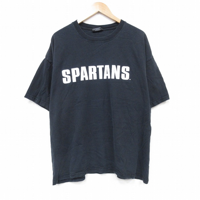 XL★古着 STEVE&BARRYS 半袖 ビンテージ Tシャツ メンズ 00年代 00s スパルタンズ 大きいサイズ コットン クルーネック 黒 ブラック 25sep10 中古