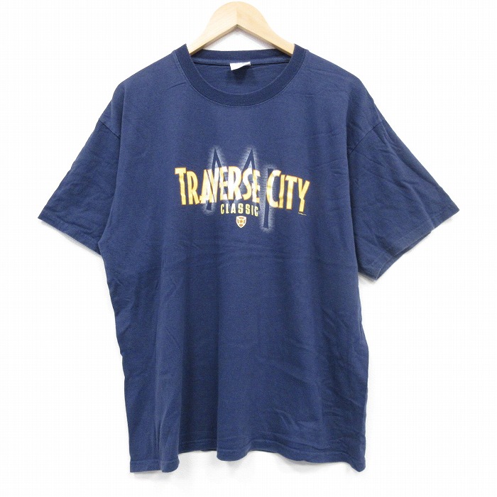 00s 半袖Tシャツ トラバースシティ ネイビー XL | 古着