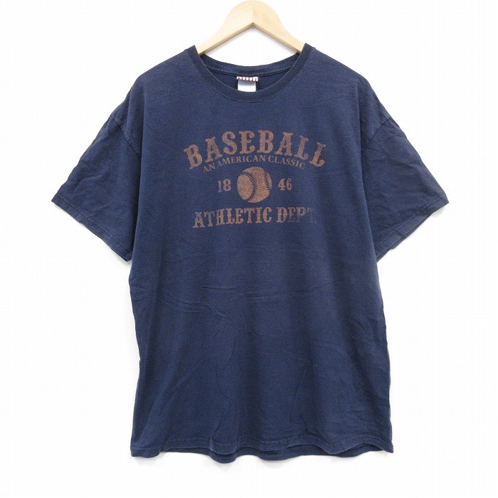 L★古着 半袖 ビンテージ Tシャツ メンズ 00年代 00s ベースボール コットン クルーネック 紺 ネイビー 25sep10 中古