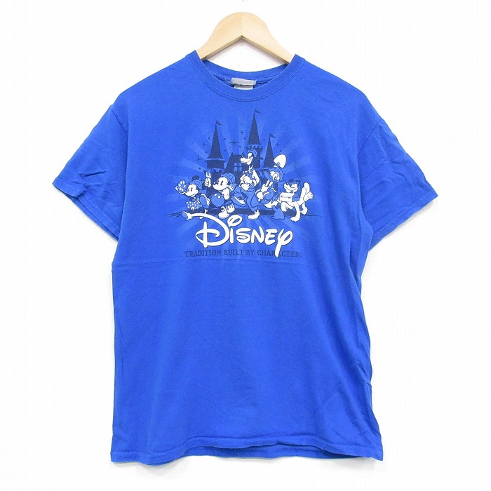 【20%OFF】M★古着 半袖 ビンテージ Tシャツ メンズ 00年代 00s ディズニー DISNEY ミッキーミニー コットン クルーネック 青 ブルー 25sep10 中古