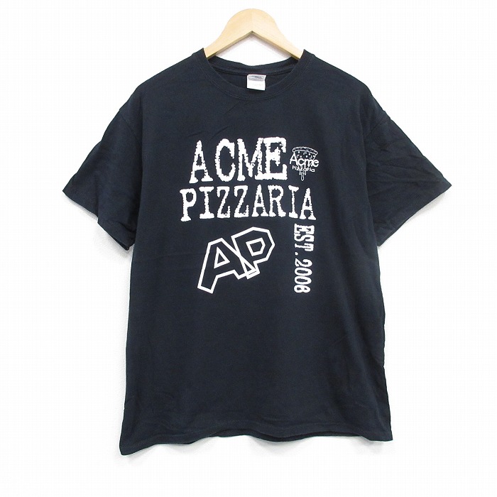 L★古着 半袖 ビンテージ Tシャツ メンズ 00年代 00s ピザ コットン クルーネック 黒 ブラック 25sep10 中古