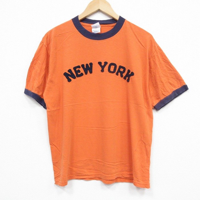 L★古着 半袖 ビンテージ Tシャツ メンズ 00年代 00s ニューヨーク コットン クルーネック オレンジ 25sep10 中古