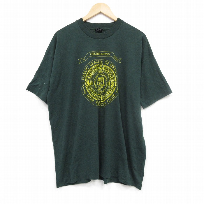 【20%OFF】XL★古着 フルーツオブザルーム 半袖 ビンテージ Tシャツ メンズ 90年代 90s アイリッシュアメリカンクラブ 大きいサイズ クルーネック USA製 濃緑 グリーン 25sep10 中古