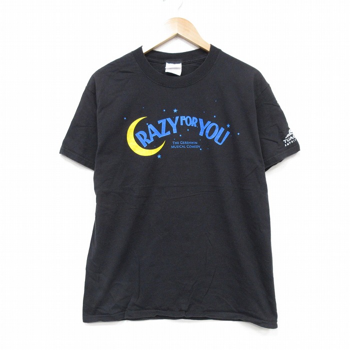 M★古着 半袖 ビンテージ Tシャツ メンズ 00年代 00s 月 コットン クルーネック 黒 ブラック 25sep10 中古