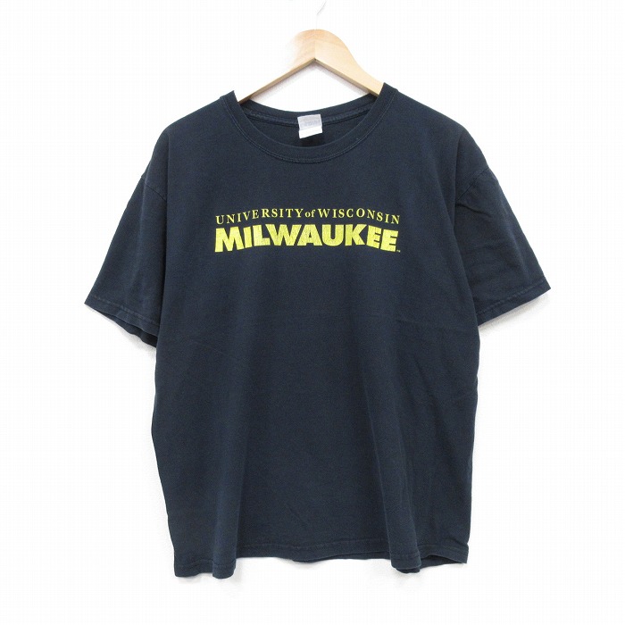 L★古着 半袖 ビンテージ Tシャツ メンズ 00年代 00s ミリウォーキー コットン クルーネック 黒 ブラック 25sep10 中古