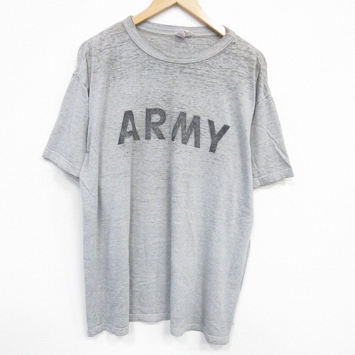 XL★古着 半袖 ビンテージ Tシャツ メンズ 90年代 90s ミリタリー アーミー ARMY ボロ 大きいサイズ クルーネック USA製 グレー 霜降り 【spe】 25sep11 中古