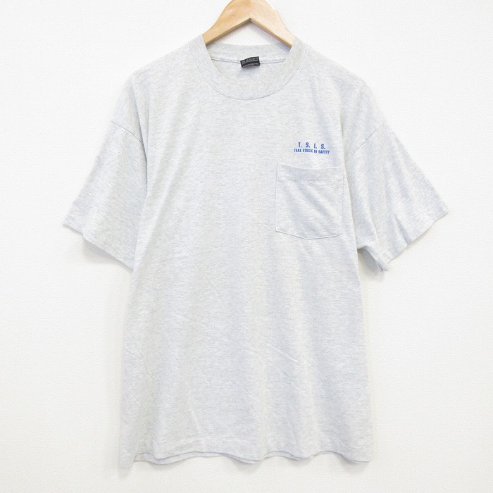 XL★古着 フルーツオブザルーム 半袖 ビンテージ Tシャツ メンズ 90年代 90s TSIS 胸ポケット付き 大きいサイズ クルーネック USA製 薄グレー 霜降り 25sep11 中古