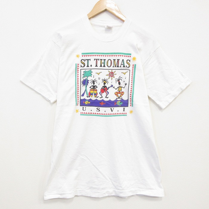 L★古着 フルーツオブザルーム 半袖 ビンテージ Tシャツ メンズ 90年代 90s セントトーマス コットン クルーネック USA製 白 ホワイト 25sep11 中古