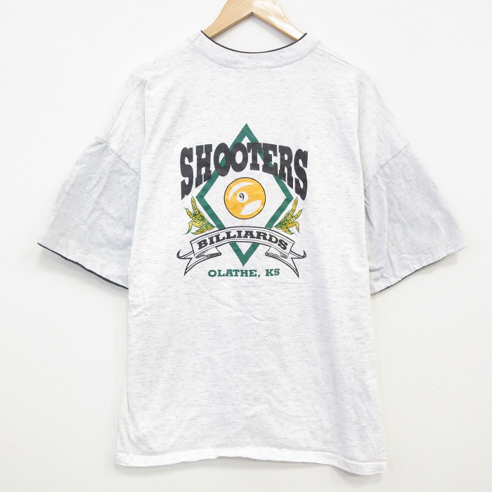 XL★古着 半袖 ビンテージ Tシャツ メンズ 90年代 90s ビリヤード 大きいサイズ コットン クルーネック USA製 薄グレー 霜降り 【spe】 25sep11 中古