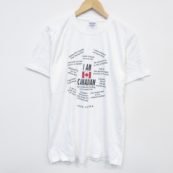 L★古着 半袖 ビンテージ Tシャツ メンズ 00年代 00s カナディアン コットン クルーネック カナダ製 白 ホワイト 25sep11 中古