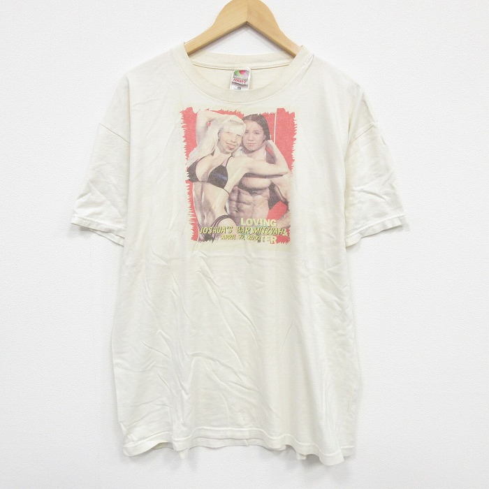 【20%OFF】XL★古着 フルーツオブザルーム 半袖 ビンテージ Tシャツ メンズ 00年代 00s LOVING コットン クルーネック ベージュ カーキ 【spe】 25sep11 中古