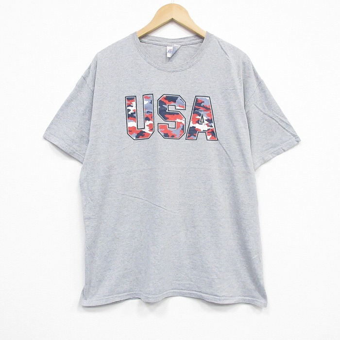 XL★古着 ヘインズ Hanes 半袖 ビンテージ Tシャツ メンズ 00年代 00s USAロゴ 大きいサイズ クルーネック グレー 霜降り 25sep12 中古