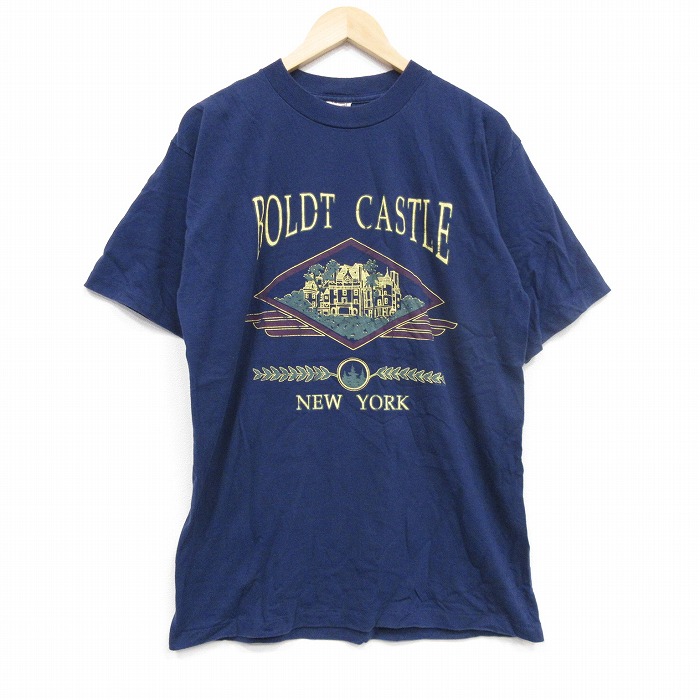 【20%OFF】L★古着 半袖 ビンテージ Tシャツ メンズ 90年代 90s BOLDT コットン クルーネック USA製 紺 ネイビー 25sep12 中古