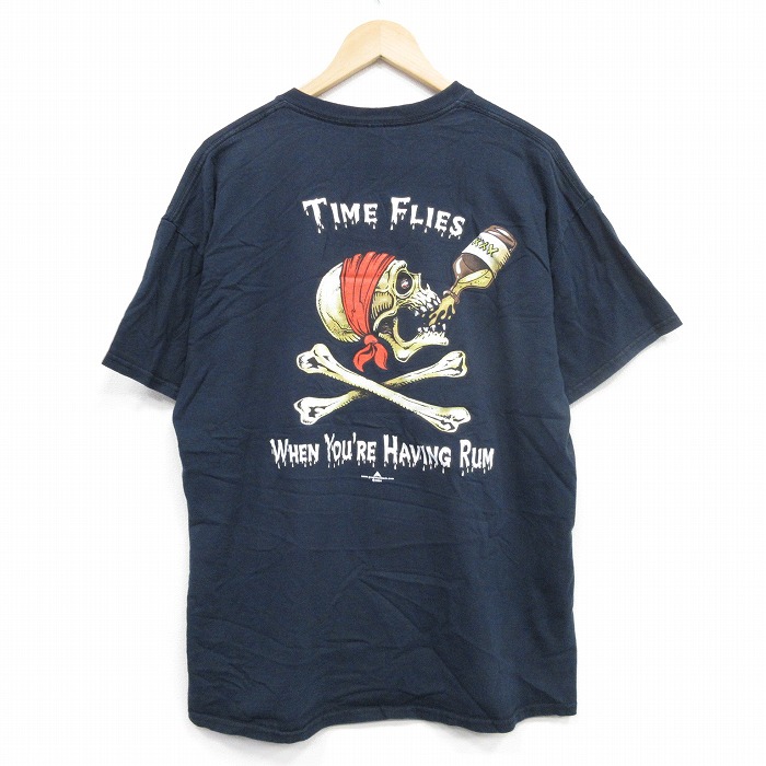 XL★古着 半袖 ビンテージ Tシャツ メンズ 00年代 00s スカル 大きいサイズ コットン クルーネック 黒 ブラック 25sep12 中古