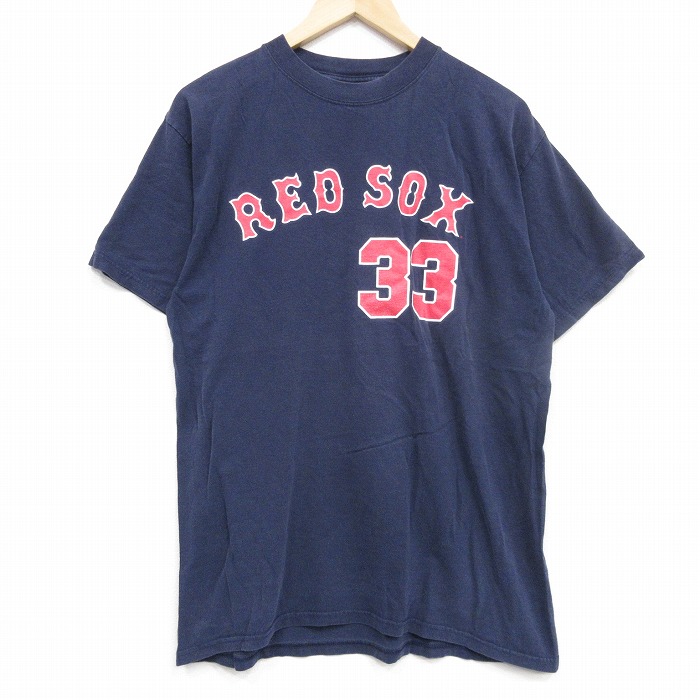 L★古着 マジェスティック半袖 ビンテージ Tシャツ メンズ 00年代 00s MLB ボストンレッドソックス ジェイソンバリテック コットン クルーネック メジャーリーグ ベースボール 野球 25sep12 中古 半袖