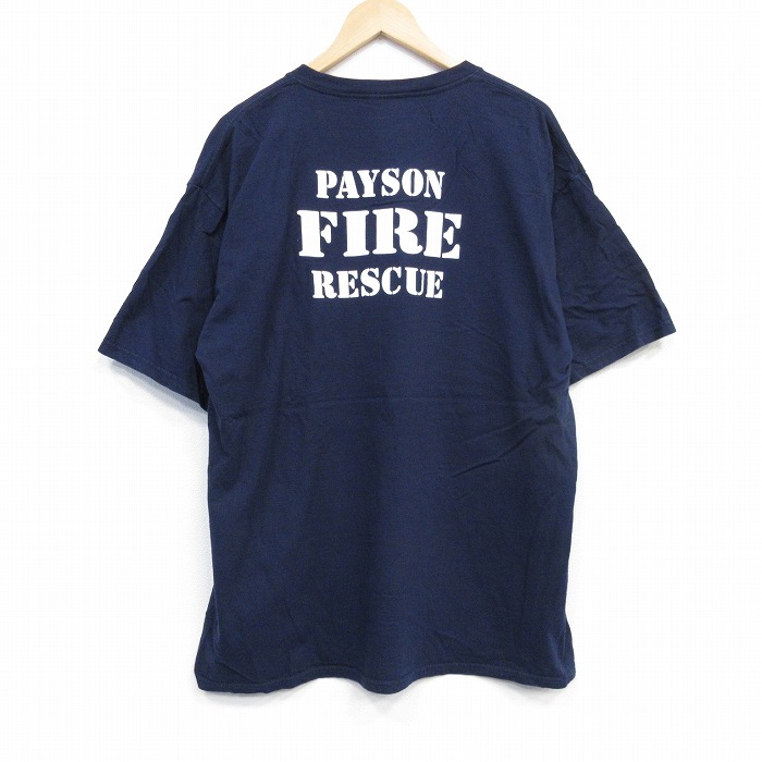00s 半袖Tシャツ ファイヤーレスキュー ネイビー XL | 古着
