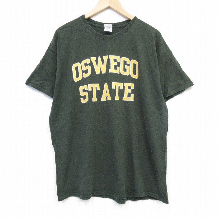 XL★古着 半袖 ビンテージ Tシャツ メンズ 00年代 00s OSWEGO コットン クルーネック 濃緑 グリーン 25sep12 中古