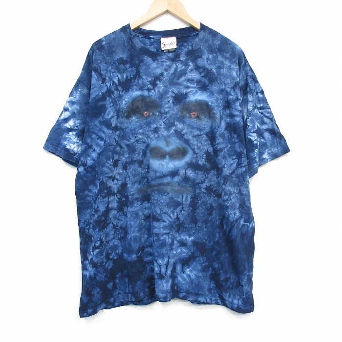 XL★古着 半袖 ビンテージ Tシャツ メンズ 00年代 00s ディズニー DISNEY ゴリラ 大きいサイズ コットン クルーネック 紺他 ネイビー タイダイ 25sep12 中古