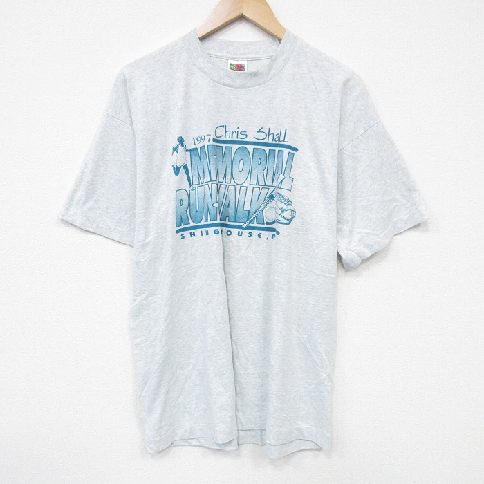 XL★古着 フルーツオブザルーム 半袖 ビンテージ Tシャツ メンズ 90年代 90s メモリアル クルーネック 薄グレー 霜降り 25sep12 中古