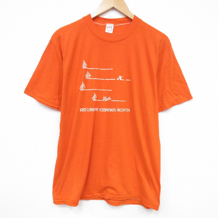 L★古着 半袖 ビンテージ Tシャツ メンズ 80年代 80s ヨット クルーネック USA製 濃オレンジ 【spe】 25sep12 中古