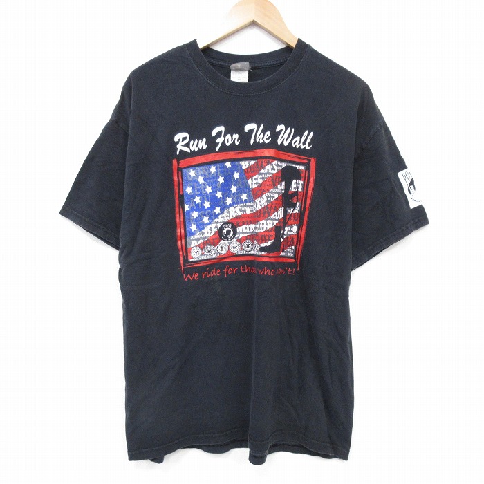 XL★古着 ヘインズ Hanes 半袖 ビンテージ Tシャツ メンズ 00年代 00s 星条旗 コットン クルーネック 黒 ブラック 25sep12 中古