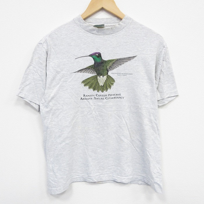 【20%OFF】L★古着 半袖 ビンテージ Tシャツ メンズ 90年代 90s 鳥 コットン クルーネック USA製 薄グレー 霜降り 25sep13 中古