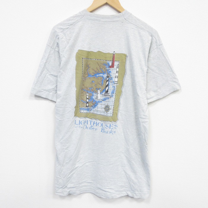 XL★古着 フルーツオブザルーム 半袖 ビンテージ Tシャツ メンズ 90年代 90s 灯台 大きいサイズ コットン クルーネック USA製 薄グレー 霜降り 25sep13 中古