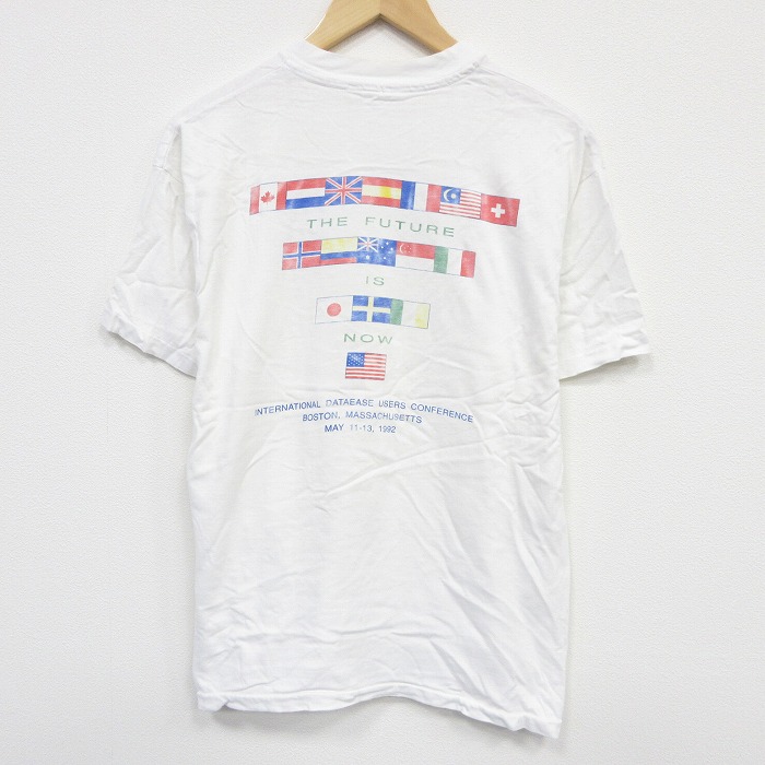 L★古着 ヘインズ Hanes 半袖 ビンテージ Tシャツ メンズ 90年代 90s 国旗 コットン クルーネック 白 ホワイト 25sep13 中古