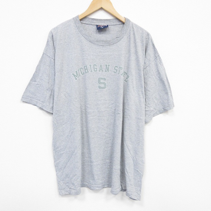 XL★古着 ジャンスポーツ 半袖 ビンテージ Tシャツ メンズ 90年代 90s ミシガン 大きいサイズ クルーネック USA製 グレー 霜降り 25sep13 中古