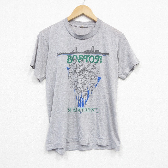 M★古着 スクリーンスターズ 半袖 ビンテージ Tシャツ メンズ 80年代 80s ボストンマラソン クルーネック USA製 グレー 霜降り 25sep13 中古