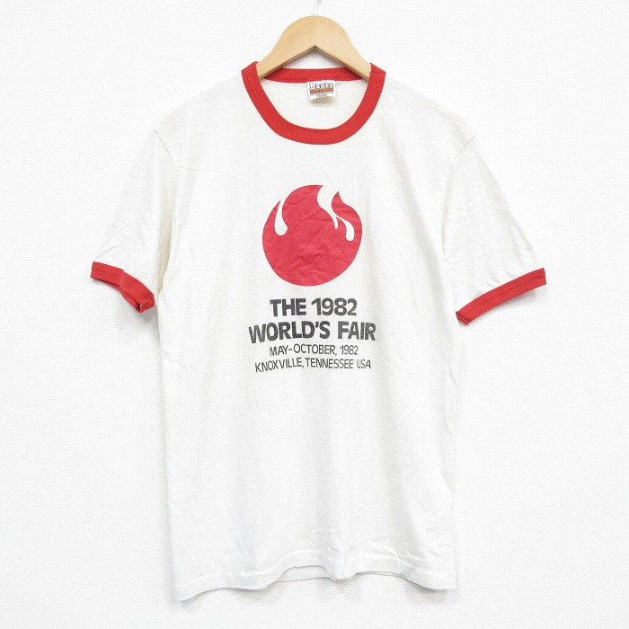 M★古着 ヘインズ Hanes 半袖 ビンテージ Tシャツ メンズ 80年代 80s ワールドフェア クルーネック USA製 白 ホワイト リンガー 25sep13 中古